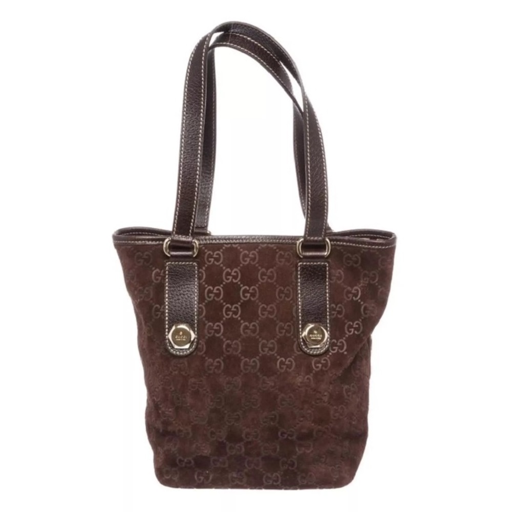 GUCCI Brown Monogram Guccissima Logo Suede Tote
